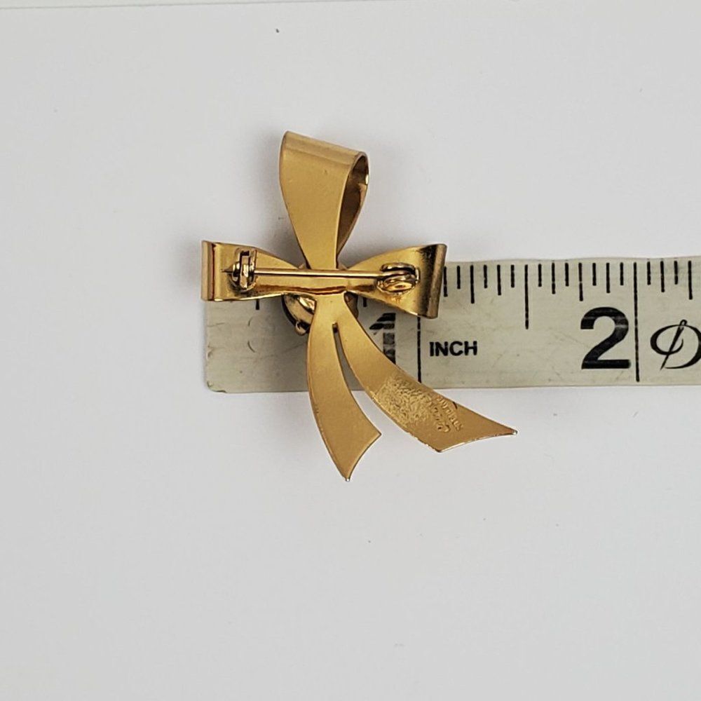 Vintage Coro Sterling Silver Gold Vermeil Red Glass Cabochon Ribbon‎ Brooch Pin - Picture 7 of 11
